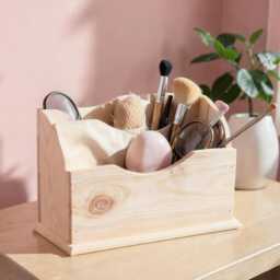 Unpainted Double-Section Wooden Letter Rack Cosmetics Holder Versatile Desk Tidy For Home & Office Organiser - Perfect Arts & Crafts - thumbnail 3