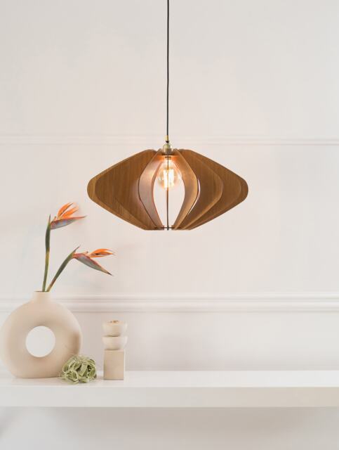 Wood Lampshade, Pendant Light, Wooden Ceiling Fixture, Chandelier, Modern Design, Dining Mid Century, Scandinavian Style - image 1