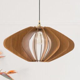 Wood Lampshade, Pendant Light, Wooden Ceiling Fixture, Chandelier, Modern Design, Dining Mid Century, Scandinavian Style - thumbnail 2