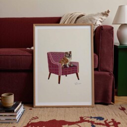 English Bulldog Print - Dogs On Chairs Collection 5x7 Inches/A5 A4 A3 - thumbnail 1