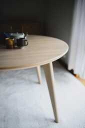 Extendable Round Oak Dining Table, Ideal For Small Spaces, Japandi Kitchen, Handmade UK - thumbnail 1
