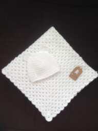 Handmade Crochet White Baby Blanket Set Granny Square Blanket New Baby Gift/Christening Present Hand Knitted Shawl