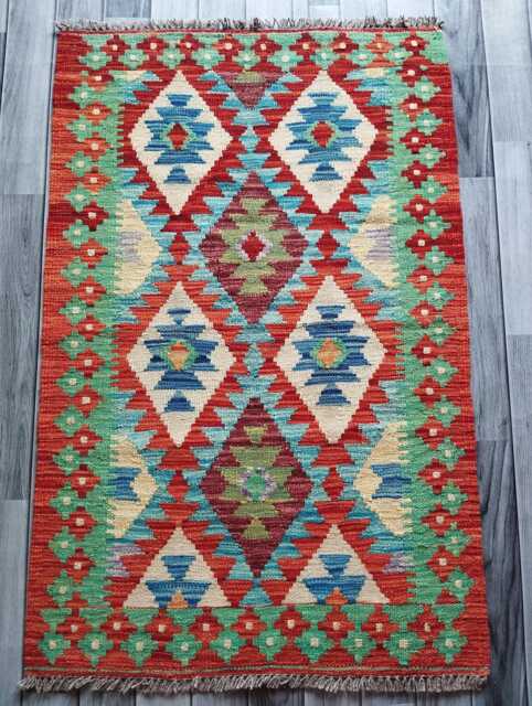 Classic Kilim Rug, Handmade Artisan Afghan Turkish Scandinavian Navajo Bohemian Wool Flatweave Multicolour Rug 123x82 cm - image 1