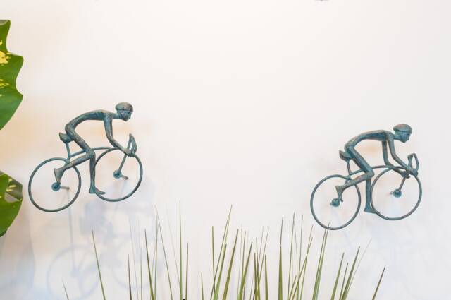 2 Piece 3D Sculpture Bicycle Wall Art Gift For Home Decor Interior Design Unique & Amazing Floating Man Bronze - image 1