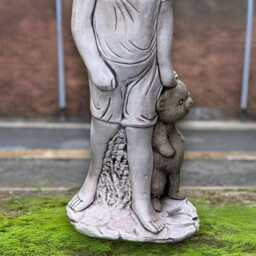 Concrete Boy With Teddy Bear Statue Handmade Figurine Cute Child Sculpture Stone Ornament Outdoor Garden Kids Decor Gift - thumbnail 4