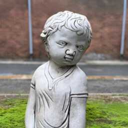 Concrete Boy With Teddy Bear Statue Handmade Figurine Cute Child Sculpture Stone Ornament Outdoor Garden Kids Decor Gift - thumbnail 3