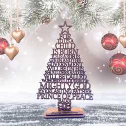 Christian Christmas Tree Isaiah 96 Bible Verse Unto Us A Child Is Born Faith Ornaments Wood Handmade Decoration Table - thumbnail 2