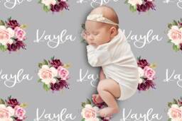 Floral Swaddle Blanket, Baby Swaddle, Personalized Name Birth Announcement Girl Name, Hospital Newborn Photo - thumbnail 1