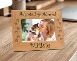 Cat Picture Frame, Personalized Pet Adoption Gift, Custom Kitten Photo Holder, Lover Birthday Present