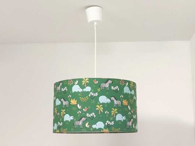 Lampshade - Hanging Pendant Light With Jungle Green Safari Animal Motif, Hippopotamus, Zebra, Christmas, Birthday, Or Baby Shower Gift - image 1