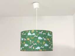 Lampshade - Hanging Pendant Light With Jungle Green Safari Animal Motif, Hippopotamus, Zebra, Christmas, Birthday, Or Baby Shower Gift - thumbnail 1
