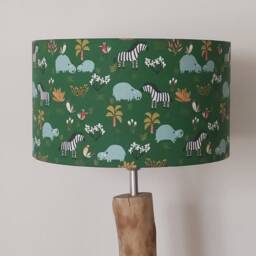 Lampshade - Hanging Pendant Light With Jungle Green Safari Animal Motif, Hippopotamus, Zebra, Christmas, Birthday, Or Baby Shower Gift - thumbnail 2