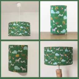 Lampshade - Hanging Pendant Light With Jungle Green Safari Animal Motif, Hippopotamus, Zebra, Christmas, Birthday, Or Baby Shower Gift - thumbnail 4
