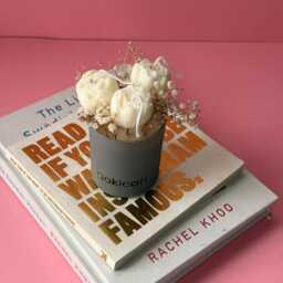 Peony Bouquet Candle Coconut & Soy Wax Roses in Grey Glass - thumbnail 2