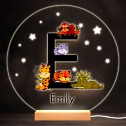 Sleeping Baby Safari Animals Letter E Round Personalised Gift Lamp Night Light - Bedroom - thumbnail 1