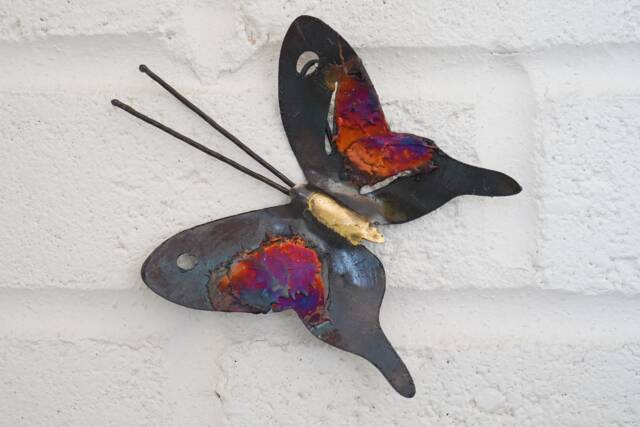 Recycled Metal Butterfly Wall Hanging Decoration - 10cm Wide - image 1