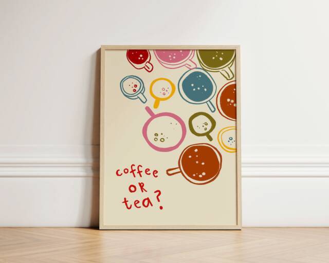 Coffee Or Tea Print, Poster, Kitchen Wall Art, Decor, Aesthetic Apartment Trendy Unframed - image 1