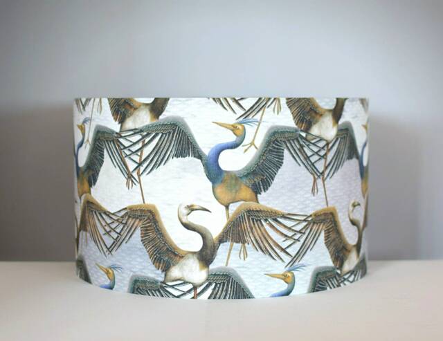 Crane Lampshade Scandinavian Linen Fabric, Gold Silver & White Lining Option, Drum Shape For Ceiling Or Lamp Base, Handmade By Vivid Shades - image 1