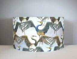 Crane Lampshade Scandinavian Linen Fabric, Gold Silver & White Lining Option, Drum Shape For Ceiling Or Lamp Base, Handmade By Vivid Shades