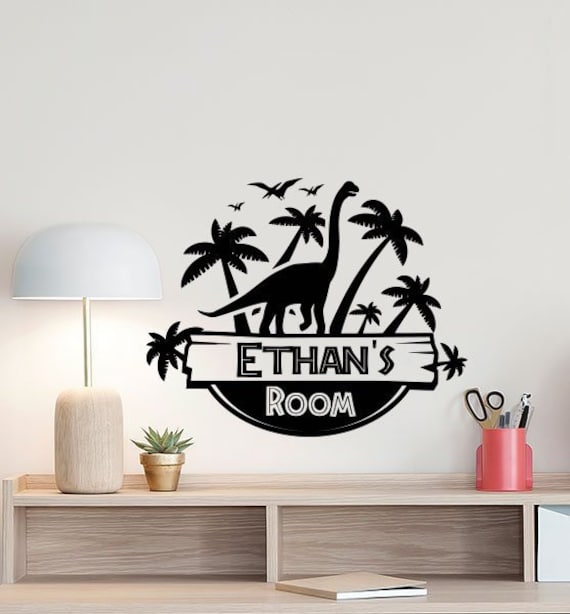 Personalized Dinosaur Wall Decal Custom Boy Room Door Sign Nursery Decor Gift Vinyl Sticker Kids Name Print Boys Art 9G59 - image 1