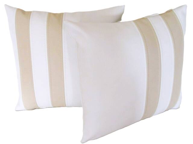 "2 White & Cream Twin Stripe Faux Leather Cushions 16"" 18"" 20" - image 1