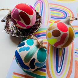 Hand Painted Colourful Shape Pattern Ceramic Baubles