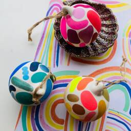 Hand Painted Colourful Shape Pattern Ceramic Baubles - thumbnail 2