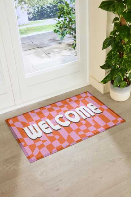 Elizabeth Olwen Welcome Wavey Indoor Outdoor Doormat - Retro Entrance Rug Colourful Home Decor Housewarming Gift 90x60cm - image 1