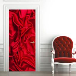 Door Wall Sticker Red Silk Satin/Texture Fabric Decal Wrap Self-Adhesive Vinyl Poster Mural Wallpaper - thumbnail 3