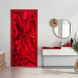 Door Wall Sticker Red Silk Satin/Texture Fabric Decal Wrap Self-Adhesive Vinyl Poster Mural Wallpaper - thumbnail 2