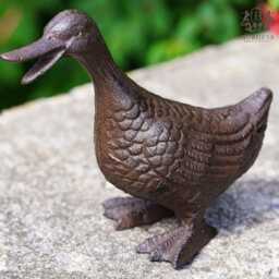 Happy Duck Cast Iron Ornament - Farm Animal Statue Sculpture Home Garden Decor - thumbnail 3