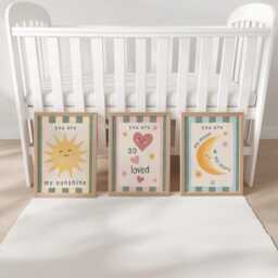 Set Of 3 Retro Striped Nursery Wall Art Prints - Sunshine, Moon & Heart Art With Optional Frames You Are So Loved - thumbnail 3