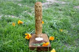 Thor Statue With Small Altar. Hand Carved Linden Wood Figurine. Vikings God.(7 Inches - thumbnail 1