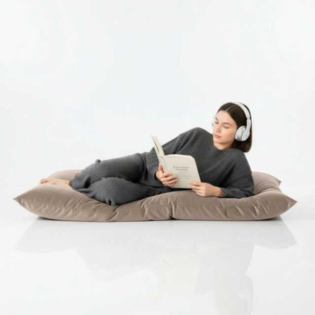 Plush Velvet Beanbag Floor Cushion Oyster Beige Rectangle Pillow - image 1