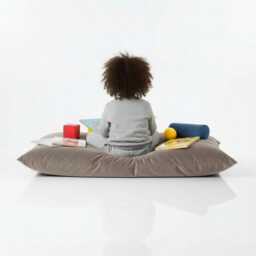 Plush Velvet Beanbag Floor Cushion Oyster Beige Rectangle Pillow - thumbnail 3