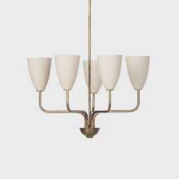 Mid Century Modern Brass Chandelier, 5-Light Elikei Stilnovo Style - thumbnail 2