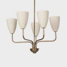 Mid Century Modern Brass Chandelier, 5-Light Elikei Stilnovo Style - thumbnail 3