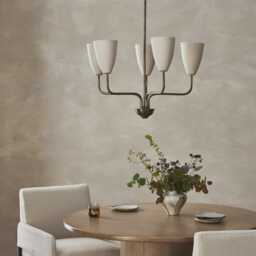 Mid Century Modern Brass Chandelier, 5-Light Elikei Stilnovo Style - thumbnail 1