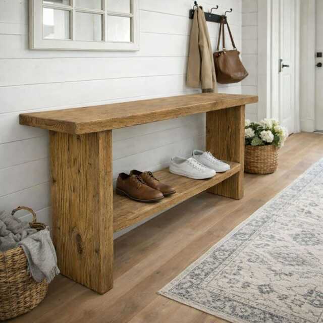 Hand Crafted Dining Room Kitchen Bench Stool Shoe Rack Handmade - image 1