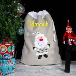 Personalised Embroidered Large Grey Christmas Santa Sack With Reindeer, Penguin, Snowman, Jumbo Xmas Stocking - Oversized Gift - thumbnail 2