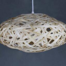 Handwoven Bamboo Pendant Light Boho Oval Lamp Shade - thumbnail 3