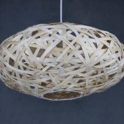 Handwoven Bamboo Pendant Light Boho Oval Lamp Shade - thumbnail 2
