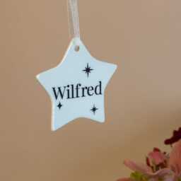 Personalised Celestial Star Christmas Ornament Ceramic Or Frosted Glass Bauble - thumbnail 3