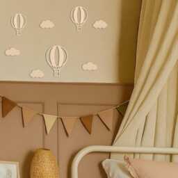 Wooden Hot Air Balloon Wall Art - Boho Nursery Cloud Decor Decal Stickers Girls Bedroom - thumbnail 1