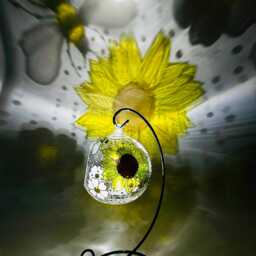 Hand Painted Sunflower Glass Candle Holder With Bees - Nature Inspired Decor - thumbnail 2