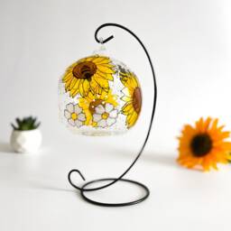 Hand Painted Sunflower Glass Candle Holder With Bees - Nature Inspired Decor - thumbnail 4