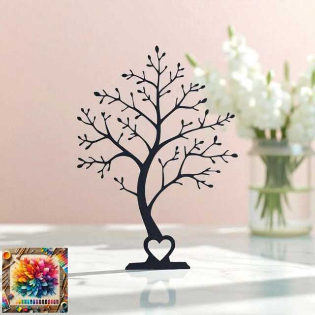 Minimalist Tree Silhouette Sculpture Heart Base, Modern Home Decor - image 1