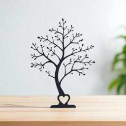 Minimalist Tree Silhouette Sculpture Heart Base, Modern Home Decor - thumbnail 2