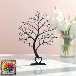 Minimalist Tree Silhouette Sculpture Heart Base, Modern Home Decor - thumbnail 1