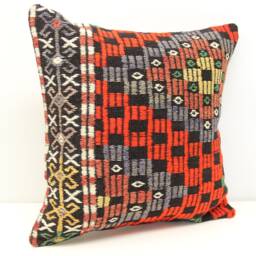 Handmade Kilim Pillow Cover 20x20, Retro Turkish Woven Cushion